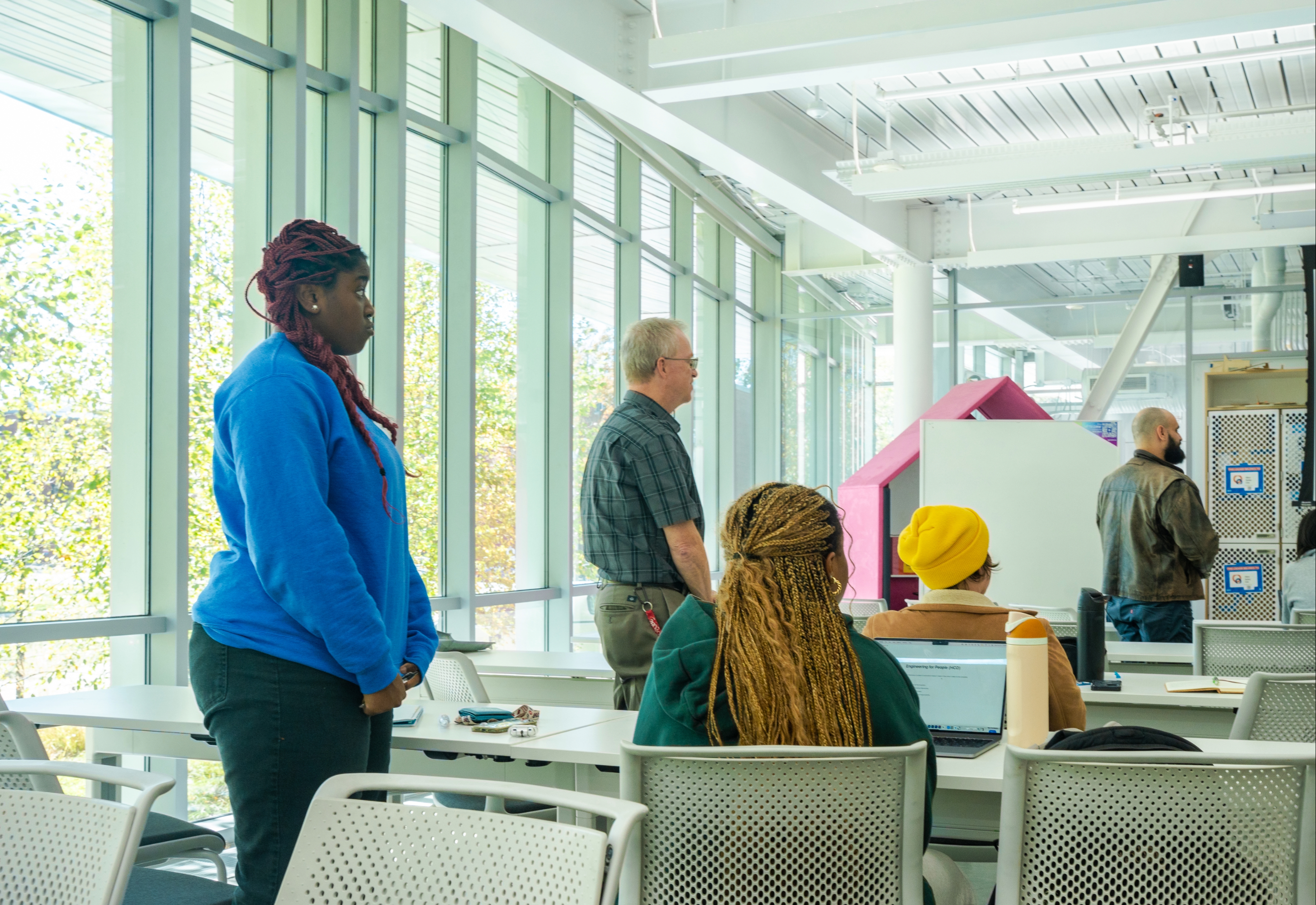 Event participants were asked to partner up with one partner standing and the other sitting down for one exercise.