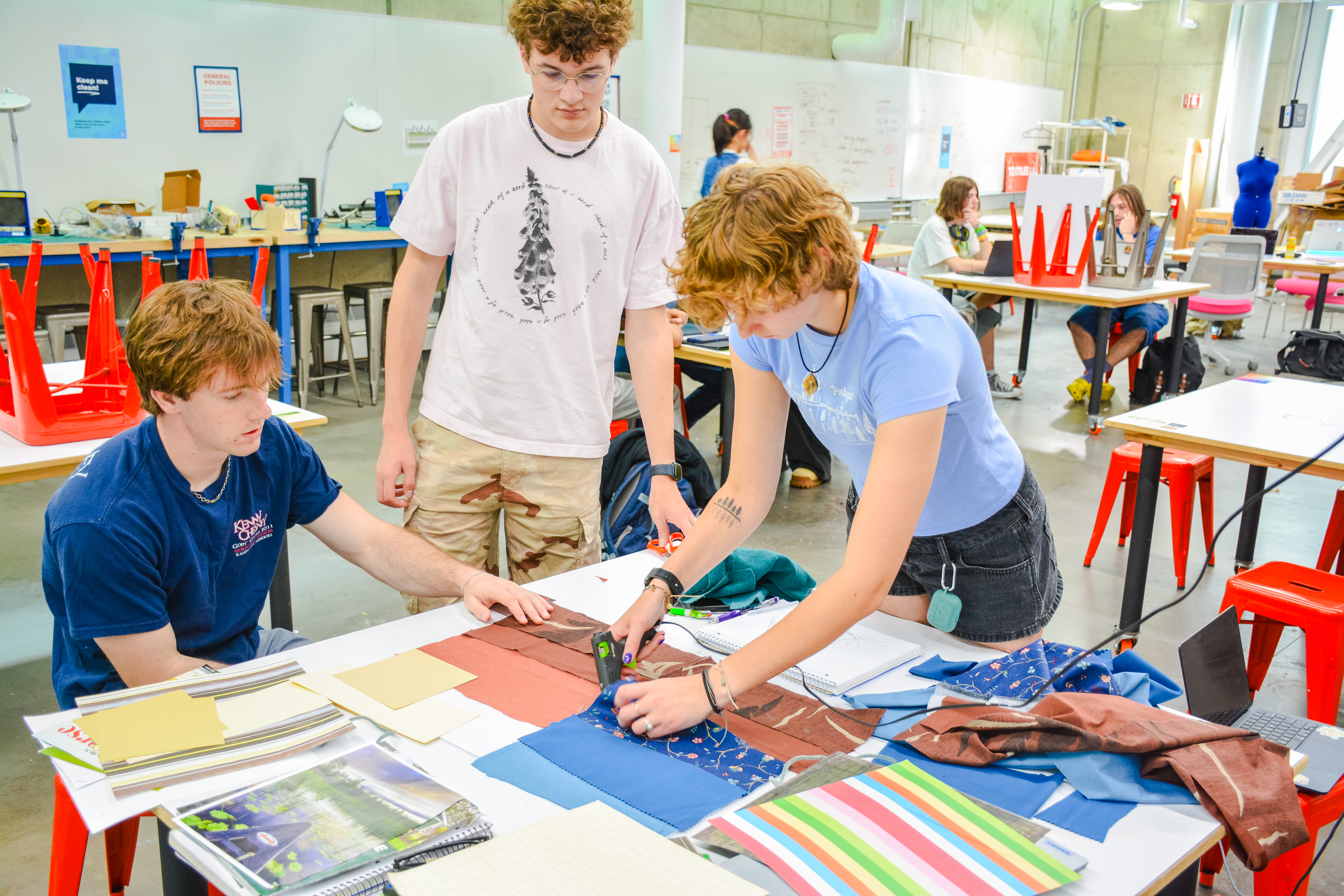 Students work with textiles to create their project