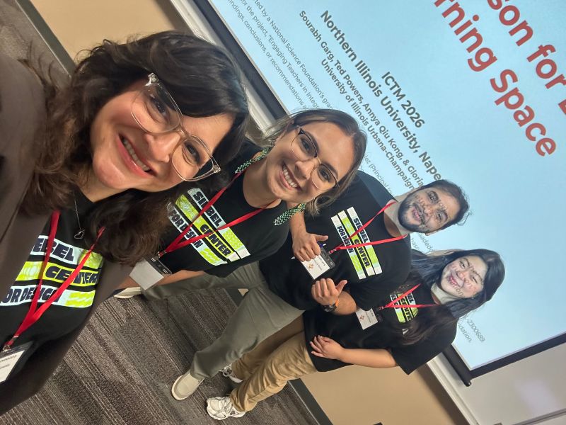 Gonz&amp;amp;aacute;lez poses for a selfie with Mayahuel Gutierrez Malik, Sourabh Garg, and Jane Pak (left to right)
